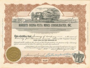 Roberts Buena-Vista Mines Consolidated, Incorporated - Stock Certificate